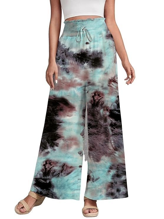 71ez5o0GM2L._SY741_ Reyon Printed Loose Fit Flared Wide Leg Palazzo's Pants for Women Multicolors - Image 1